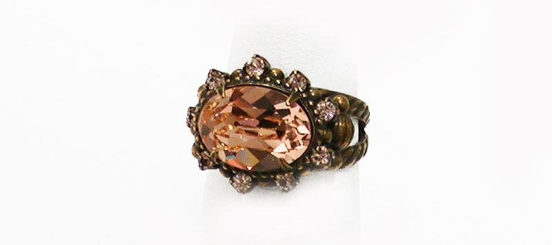 Antique Gold Tone Andalusia Color Adjustable Ring by Sorrelli Peach 